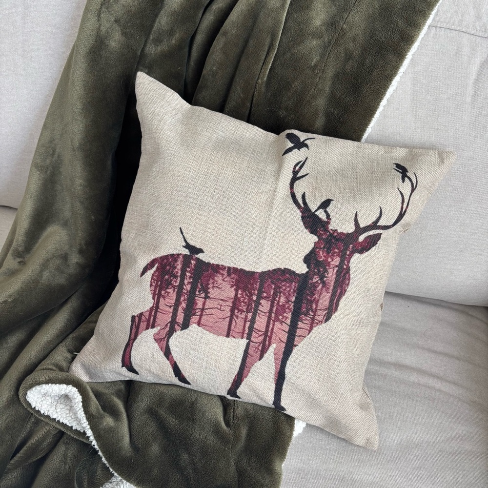 🪴$5/25🪴 Deer Print Silhouette Throw Pillow Cover + Insert Tan Brown 17x17